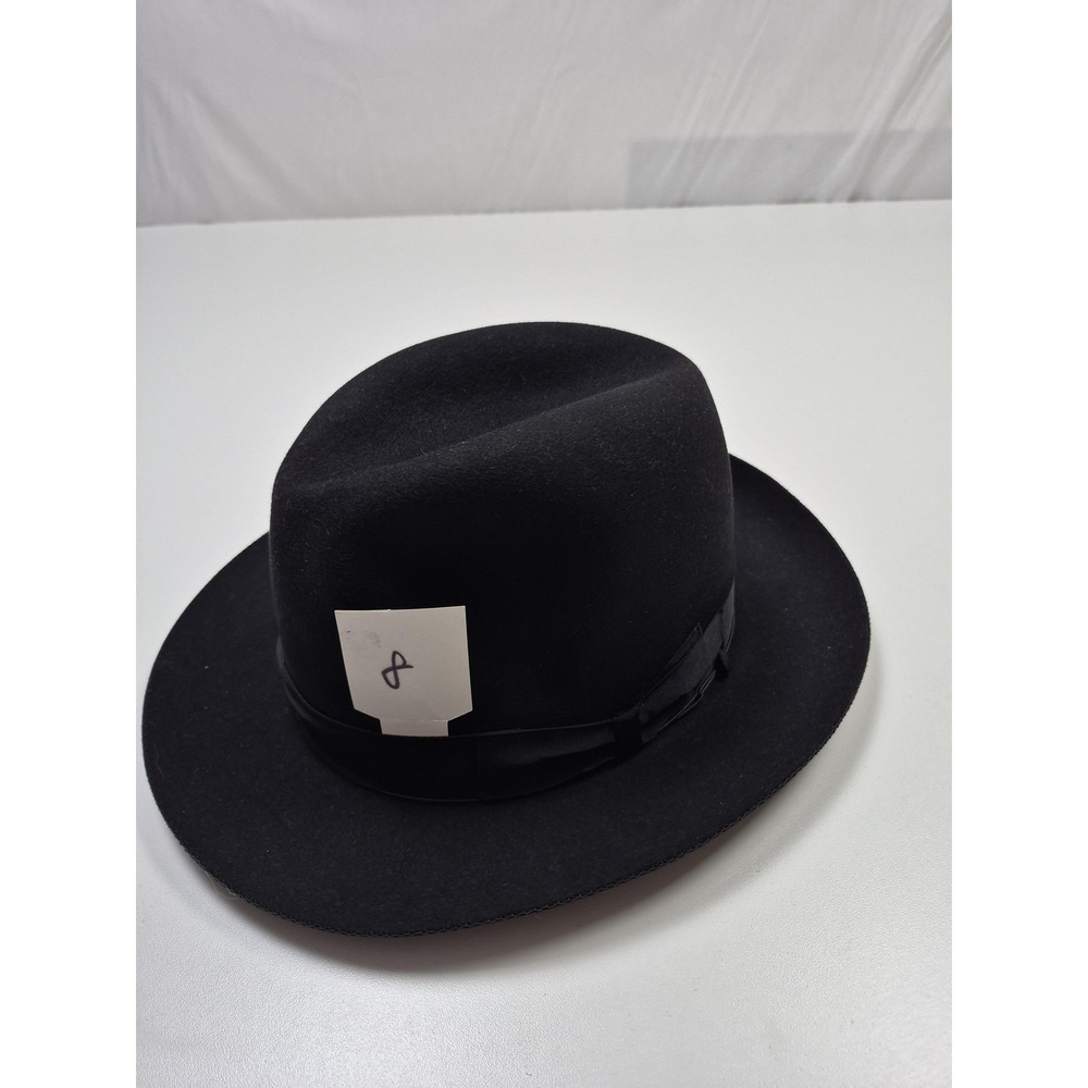 Borsalino Alessandria Hat Fedora Fitted Mens 8 Black Fur Felt Leather Italy